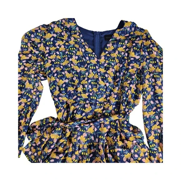 Kendall + Kylie Floral Ruffle Mini Dress Navy Blue Yellow Pink Long Sleeve 12/14 - Picture 2 of 9